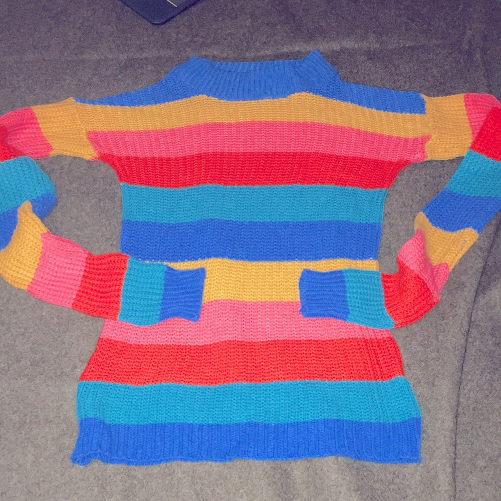 colorful mock neck knitted sweater